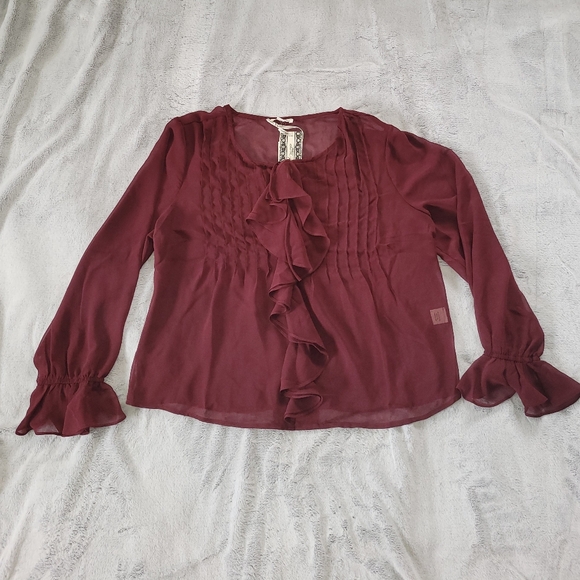 Ultra Pink Womens Large Burgundy Sheer Top Boho Whimsigoth Fairygrunge Romantic - Picture 2 of 13